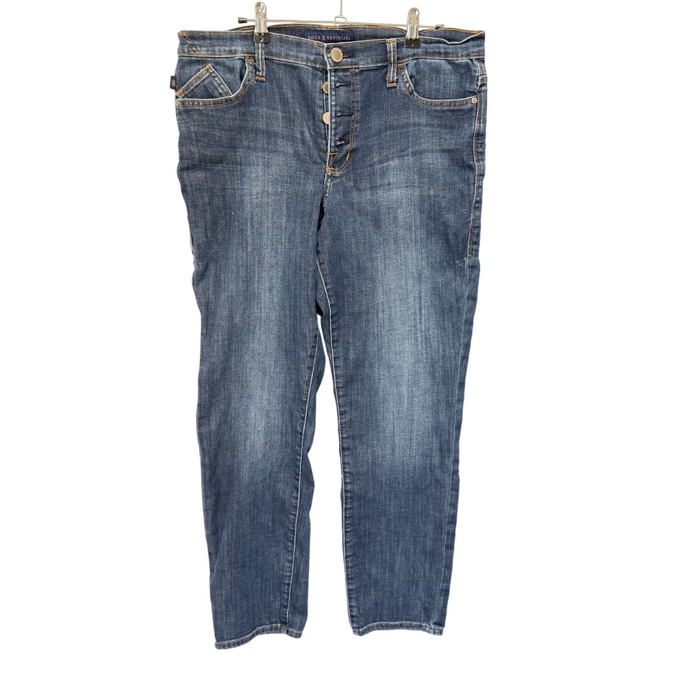 Rock & Republic Berlin Jeans Womens 14 M Blue Excellent Button Fly Straight Leg